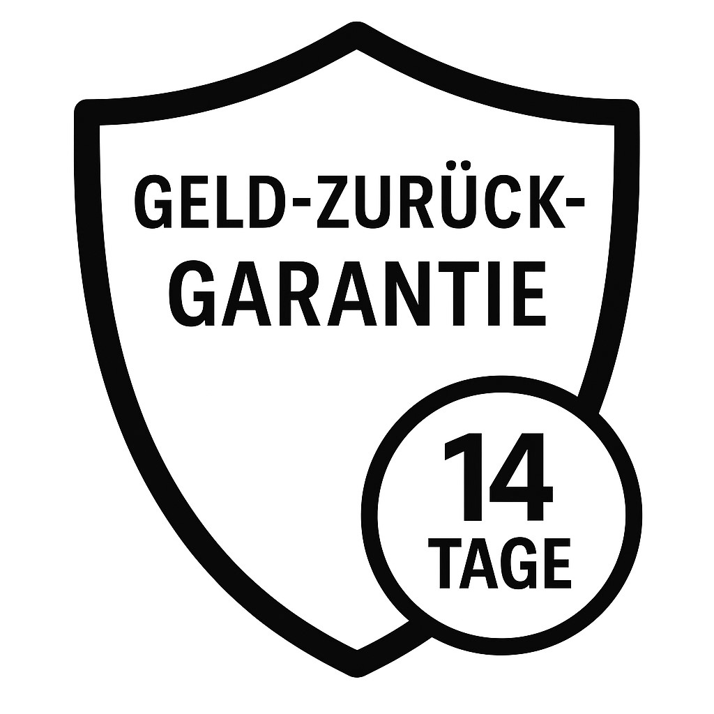 Geld-zurück-Garantie Symbol mit Schutzschild und 14-Tage-Badge