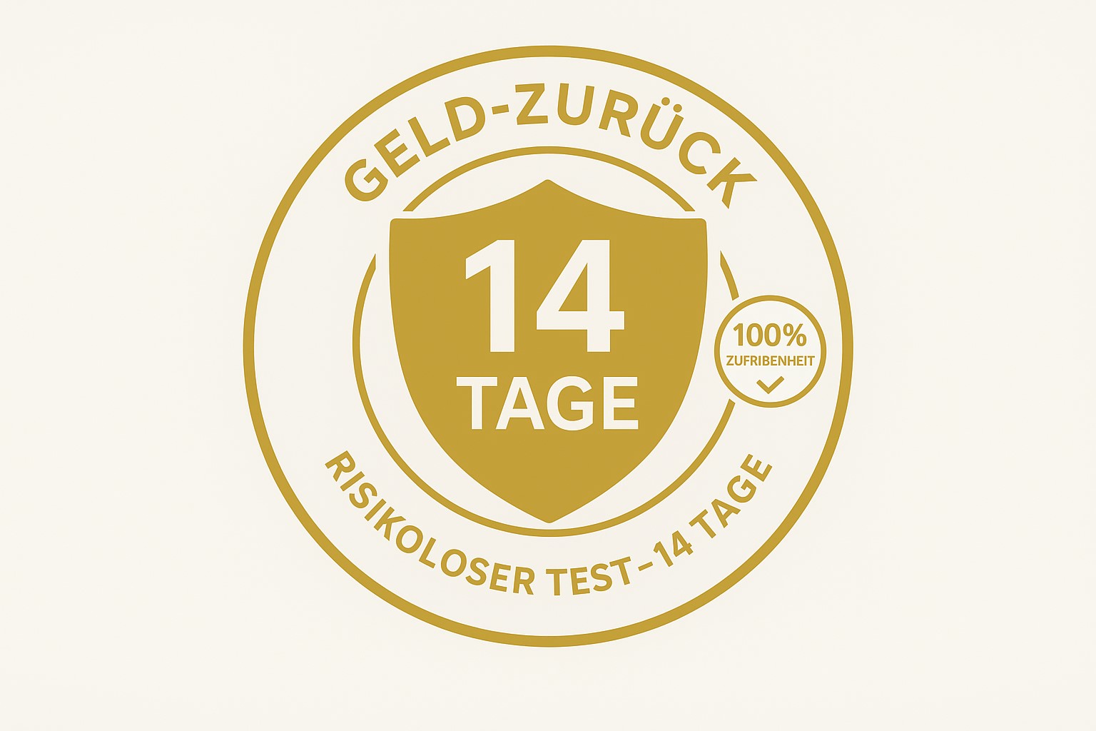 Geld-zurück-Garantie Symbol mit Schutzschild und 14-Tage-Badge