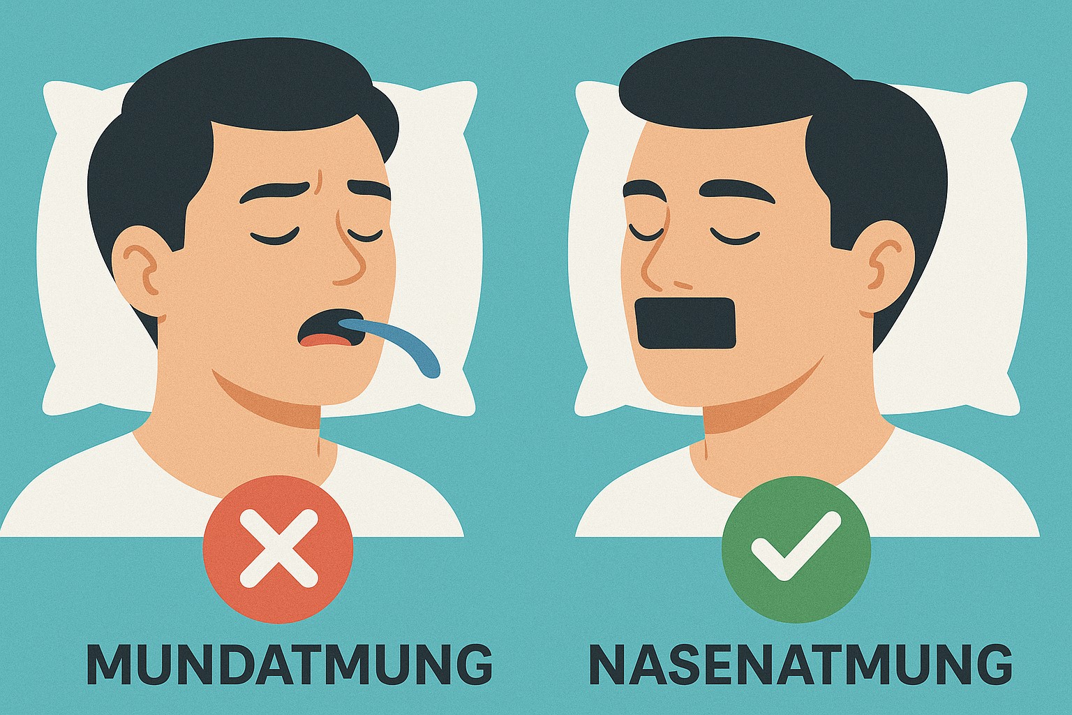 Infografik zeigt Vergleich zwischen Mundatmung und Nasenatmung während des Schlafs