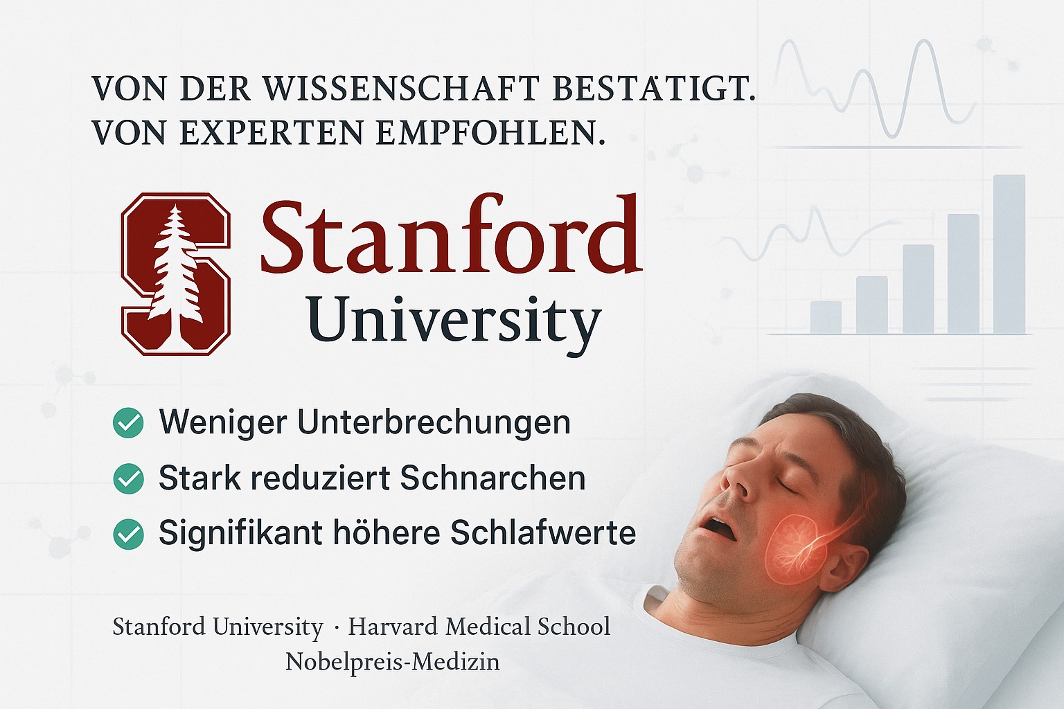 Stanford University Logo mit wissenschaftlichen Studien und Diagrammen im Hintergrund